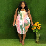 Plus Size Tie Dye Print Sleeveless Irregular Dress NNWF-7453