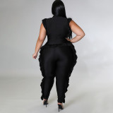 Plus Size Solid Ruffled Sleeveless Jumpsuit NNWF-7513