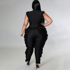 Plus Size Solid Ruffled Sleeveless Jumpsuit NNWF-7513