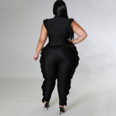 Plus Size Solid Ruffled Sleeveless Jumpsuit NNWF-7513