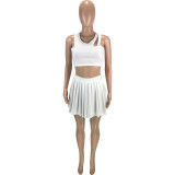 Plus Size Solid Tank Top Pleated Mini Skirt 2 Piece Sets MEI-9255