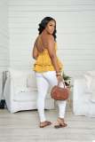 Sexy Ruffled V Neck Cross Strap Top CM-8608