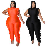 Plus Size Solid Ruffled Sleeveless Jumpsuit NNWF-7513
