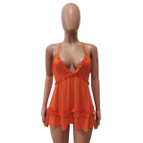 Sexy Ruffled V Neck Cross Strap Top CM-8608