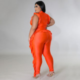 Plus Size Solid Ruffled Sleeveless Jumpsuit NNWF-7513