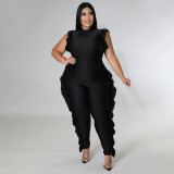 Plus Size Solid Ruffled Sleeveless Jumpsuit NNWF-7513