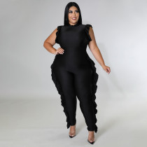Plus Size Solid Ruffled Sleeveless Jumpsuit NNWF-7513