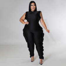 Plus Size Solid Ruffled Sleeveless Jumpsuit NNWF-7513