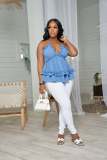 Sexy Ruffled V Neck Cross Strap Top CM-8608