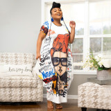 Plus Size Printed Short Sleeve Pockets Loose Maxi Dress NNWF-7514