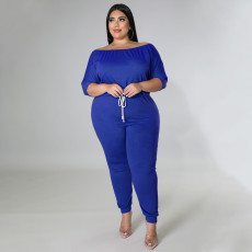 Plus Size Solid High Waist Drawstring Jumpsuit NNWF-7483