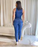 Denim Ripped Sleeveless Jeans Jumpsuit LX-6923