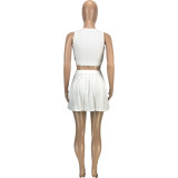Plus Size Solid Tank Top Pleated Mini Skirt 2 Piece Sets MEI-9255