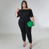 Plus Size Solid High Waist Drawstring Jumpsuit NNWF-7483