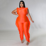 Plus Size Solid Ruffled Sleeveless Jumpsuit NNWF-7513