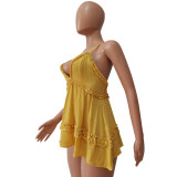 Sexy Ruffled V Neck Cross Strap Top CM-8608