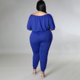 Plus Size Solid High Waist Drawstring Jumpsuit NNWF-7483