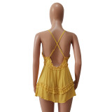 Sexy Ruffled V Neck Cross Strap Top CM-8608