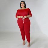 Plus Size Solid High Waist Drawstring Jumpsuit NNWF-7483