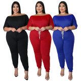 Plus Size Solid High Waist Drawstring Jumpsuit NNWF-7483