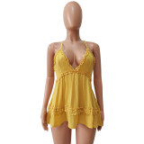 Sexy Ruffled V Neck Cross Strap Top CM-8608