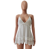 Sexy Ruffled V Neck Cross Strap Top CM-8608