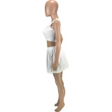 Plus Size Solid Tank Top Pleated Mini Skirt 2 Piece Sets MEI-9255