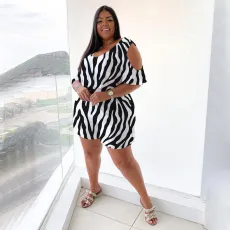 Plus Size Printed Casual Loose Romper NNWF-7484