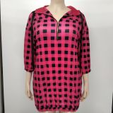 Plus Size Plaid 3/4 Sleeve Mini Dress XMY-9352
