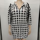 Plus Size Plaid 3/4 Sleeve Mini Dress XMY-9352
