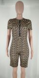 Casual Printed Short Sleeve Zipper Romper NK-8613