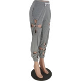 Solid Hole Hollow Out Casual Pants ZDF-31208