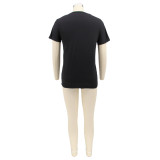 Plus Size Letter Print Short Sleeve O Neck T Shirt SFY-059X