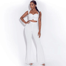 White Crop Top Flared Pants Two Piece Sets BN-B830