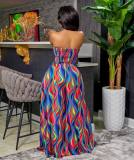 Sexy Printed Tie-Up Tube Top Wide Leg Pants 2 Piece Sets BGN-243