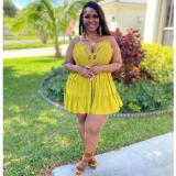 Plus Size Lace Patchwork Cross Strap Mini Dress NY-2388