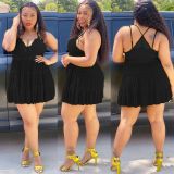 Plus Size Lace Patchwork Cross Strap Mini Dress NY-2388