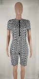 Casual Printed Short Sleeve Zipper Romper NK-8613