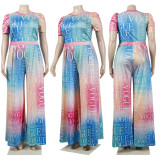 Plus Size Letter Print Gradient Two Piece Sets NY-2405