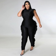 Plus Size Solid Ruffled Sleeveless Jumpsuit ONY-7005