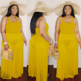 Solid Mesh Splice Lace-Up Halter Jumpsuit CH-8166