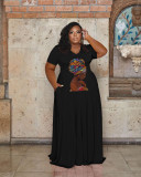 Plus Size Casual Printed V Neck Maxi Dress WAF-7439225