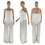 Solid Mesh Splice Lace-Up Halter Jumpsuit CH-8166