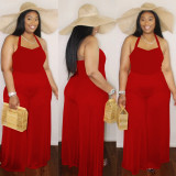 Solid Mesh Splice Lace-Up Halter Jumpsuit CH-8166