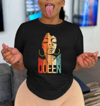 Queen Letter Print O Neck Short Sleeve T Shirt WAF-9000226