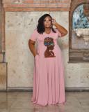 Plus Size Casual Printed V Neck Maxi Dress WAF-7439225