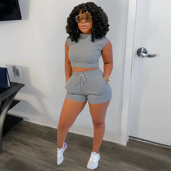 Solid Sports T Shirt And Shorts Two Piece Sets SFY-2168