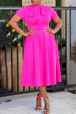 Elegant Short Sleeve Slim-Waist Long Dress MK-3089