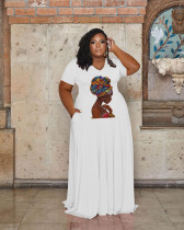 Plus Size Casual Printed V Neck Maxi Dress WAF-7439225