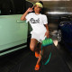 Plus Size Pink Letter Print T Shirt And Shorts 2 Piece Sets MEI-9256